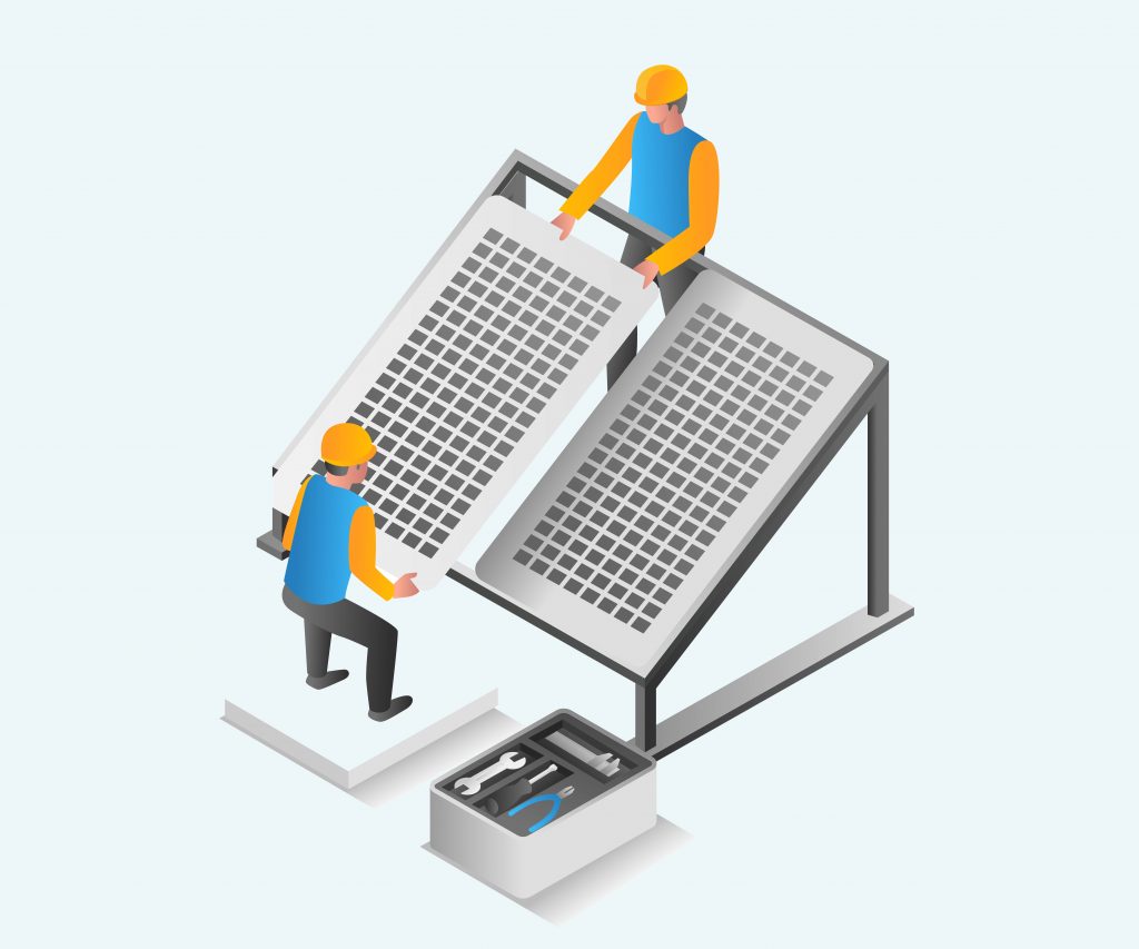 About 6 27073988 flat isometric illustration concept two engineering men are installing solar panels